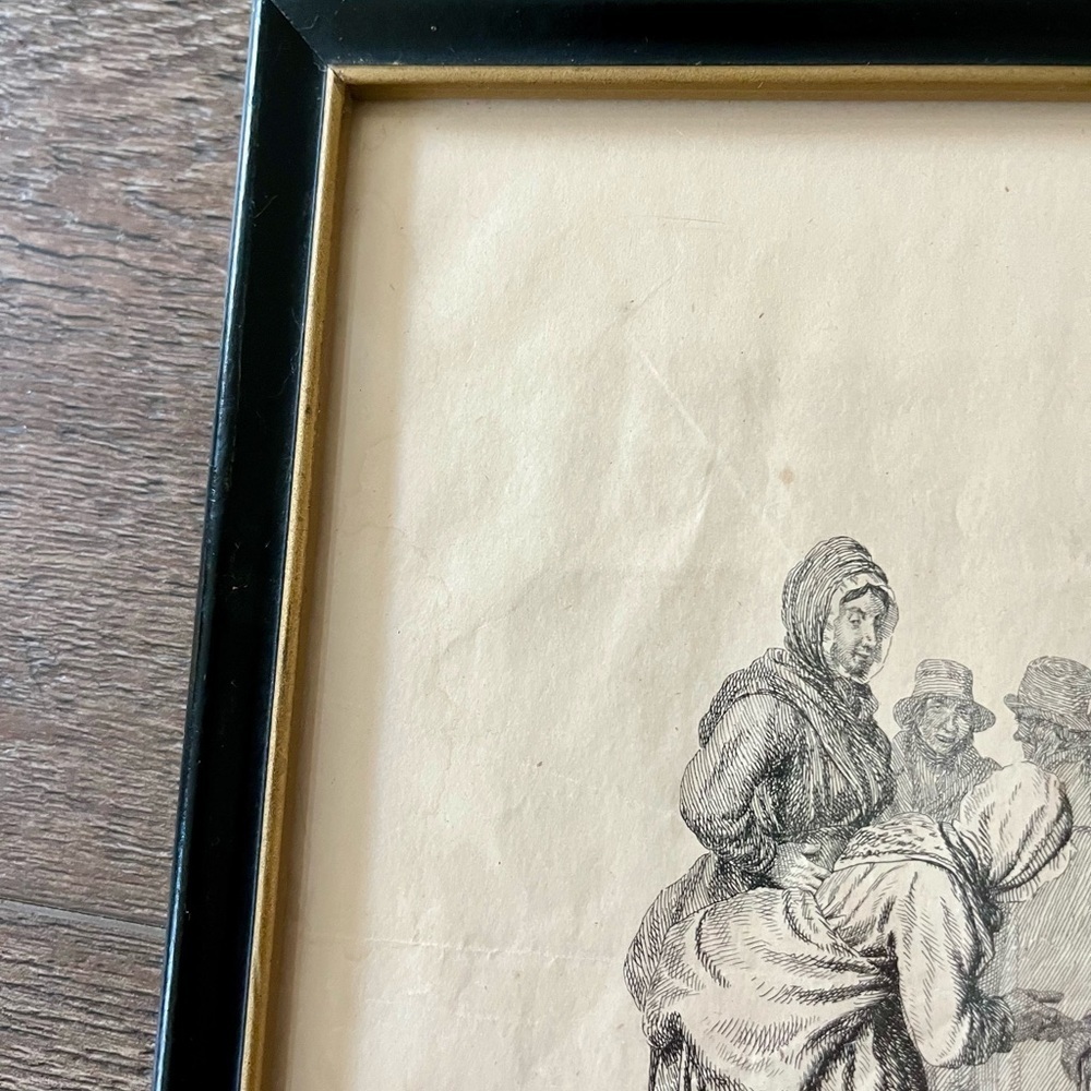 Vintage Print 1830 Scottish Artist Walter Geikie “ Bargaining For Fish” 9/11 “ - Picture 3 of 11